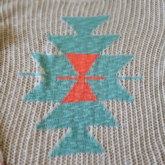 Ya Los Angeles Open Weave Aztez Southwestern Long Sleeve Sweater Medium - Picture 5 of 12